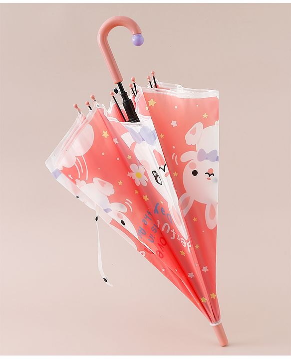 Babyhug Free Size Umbrella with Bunny Print - Red