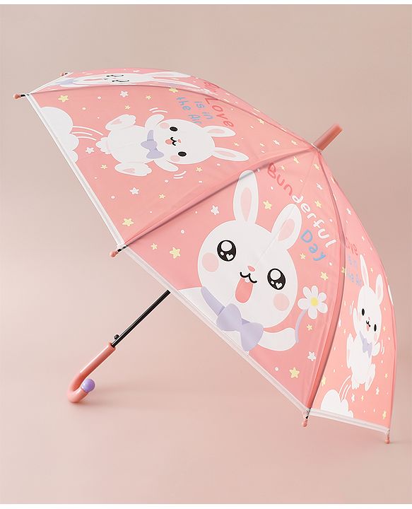 Babyhug Free Size Umbrella with Bunny Print - Red