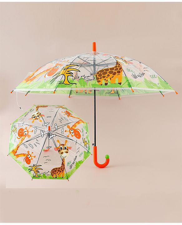 Babyhug Free Size Umbrella with Animal Print - Orange