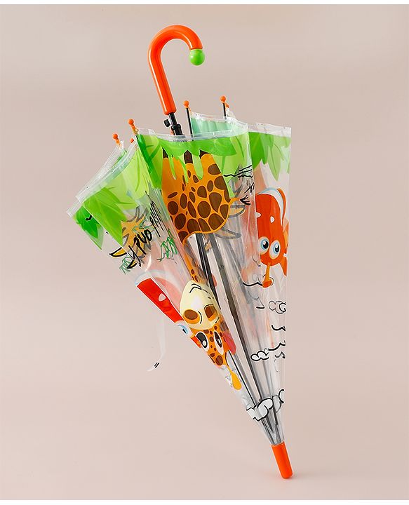 Babyhug Free Size Umbrella with Animal Print - Orange
