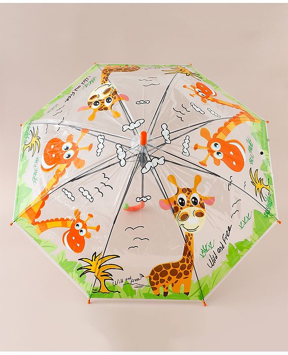 Babyhug Free Size Umbrella with Animal Print - Orange