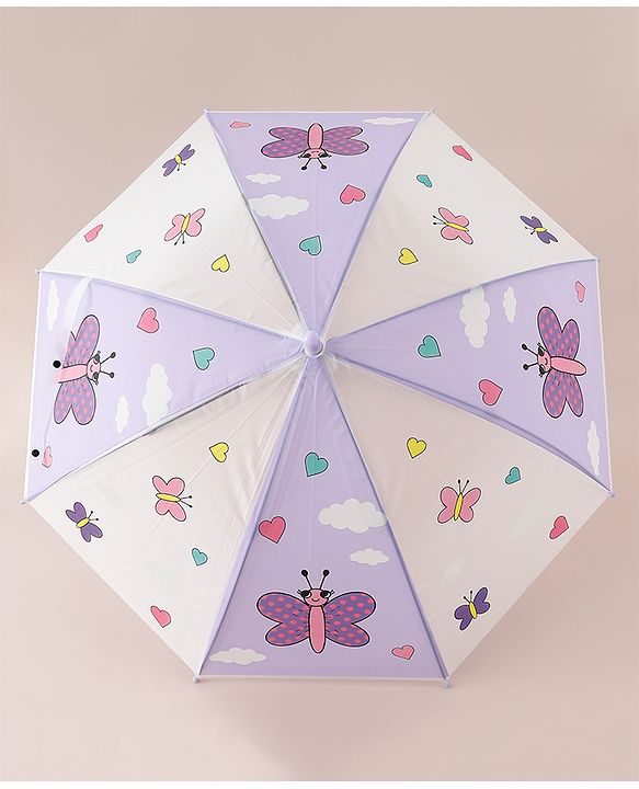 Babyhug Free Size Umbrella with Butterfly Print - Purple
