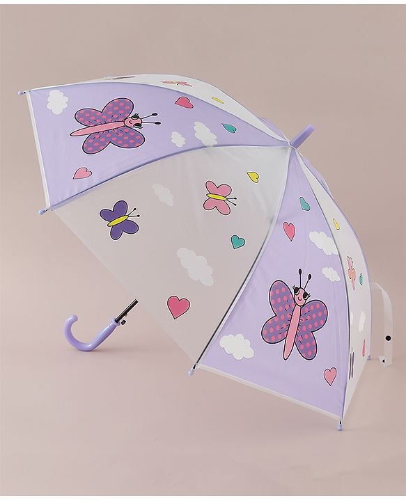Babyhug Free Size Umbrella with Butterfly Print - Purple