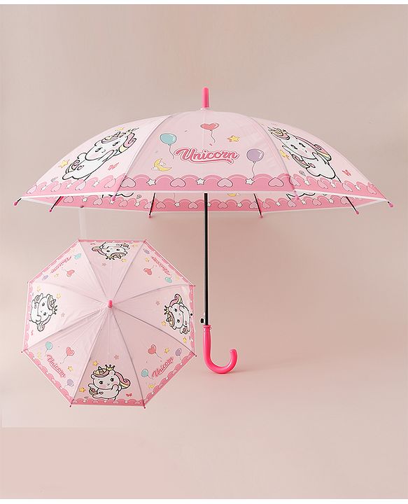Babyhug Free Size Umbrella with Unicorn Print - Dark Pink