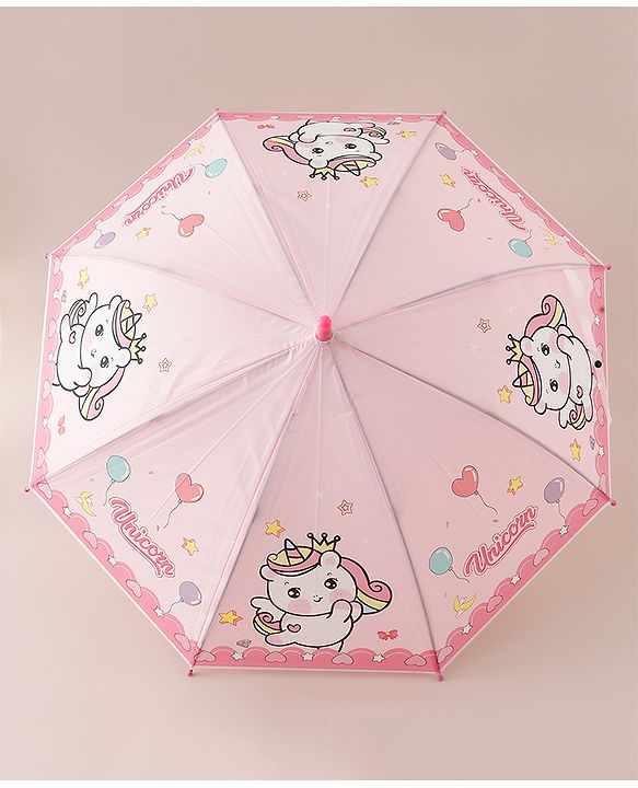 Babyhug Free Size Umbrella with Unicorn Print - Dark Pink