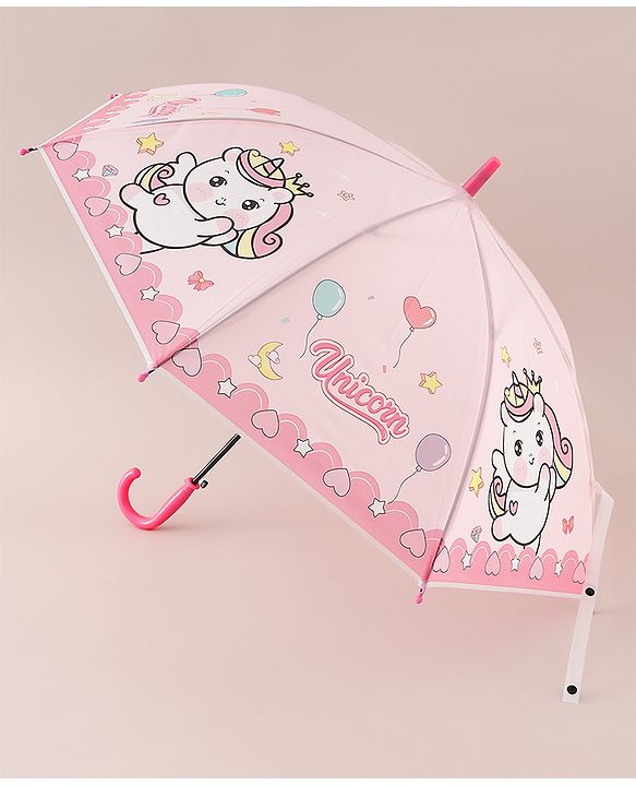Babyhug Free Size Umbrella with Unicorn Print - Dark Pink