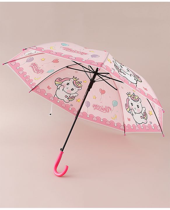 Babyhug Free Size Umbrella with Unicorn Print - Dark Pink