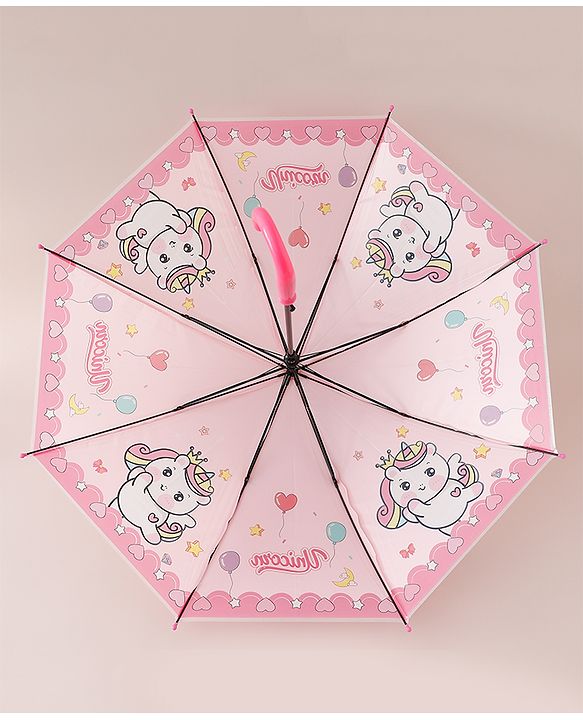 Babyhug Free Size Umbrella with Unicorn Print - Dark Pink