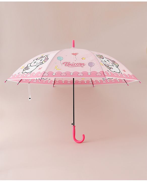 Babyhug Free Size Umbrella with Unicorn Print - Dark Pink