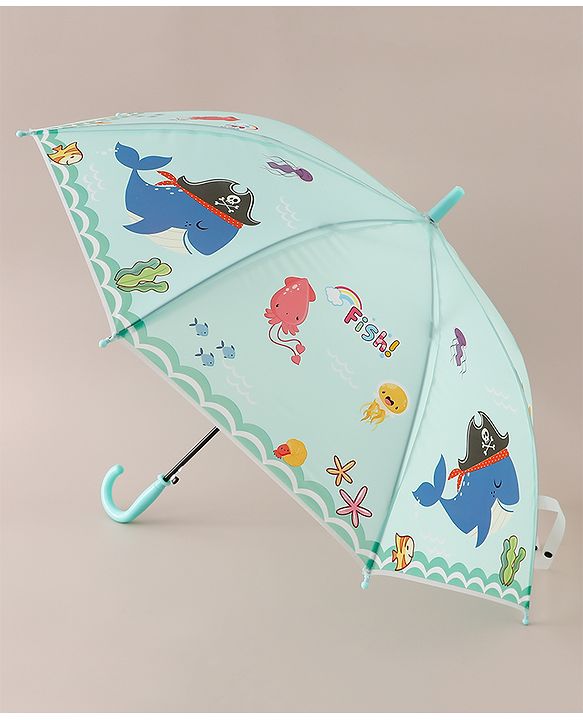 Babyhug  Free Size Umbrellawith Sea Life Theme Print - Light Green