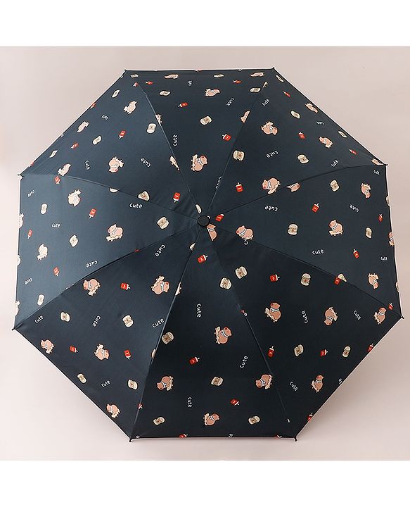 Pine Kids Free Size Animal Printed Umbrella - Black