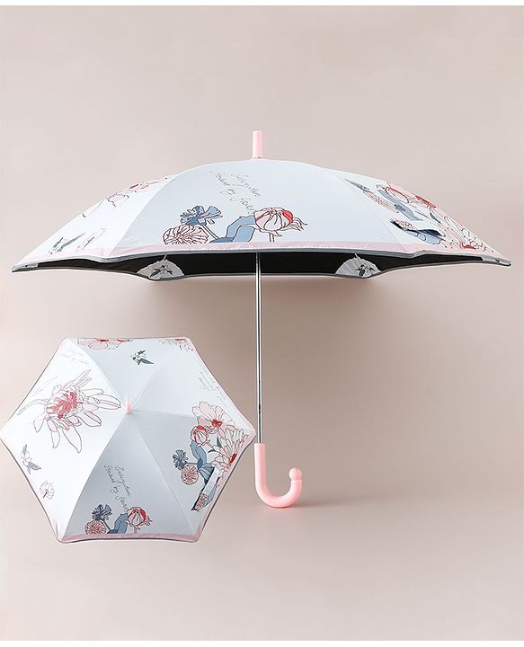Pine Kids Umbrella With Floral Print - Pink & White