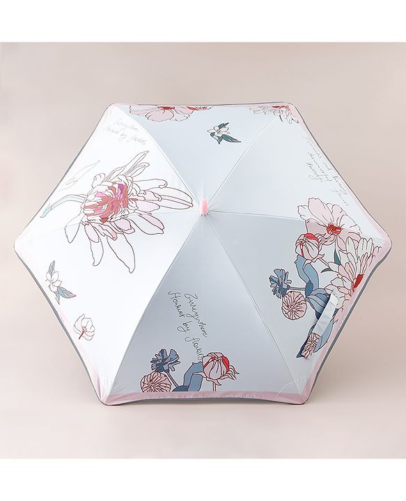 Pine Kids Umbrella With Floral Print - Pink & White