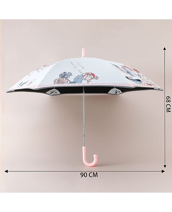 Pine Kids Umbrella With Floral Print - Pink & White
