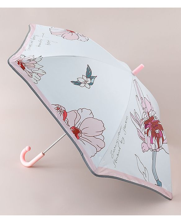 Pine Kids Umbrella With Floral Print - Pink & White