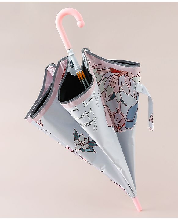Pine Kids Umbrella With Floral Print - Pink & White