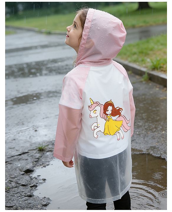 Babyhug Full Sleeves Raincoat With Unicorn Print - Pink