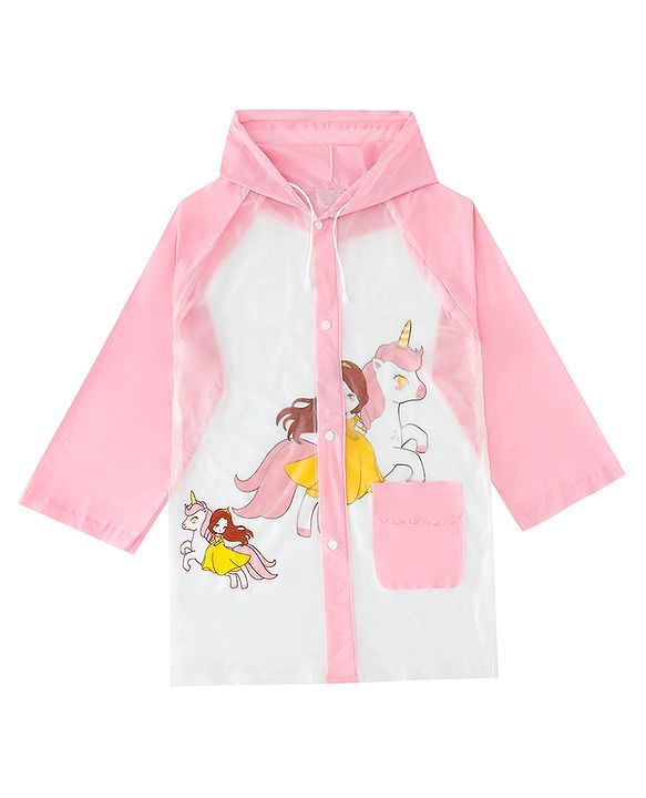Babyhug Full Sleeves Raincoat With Unicorn Print - Pink