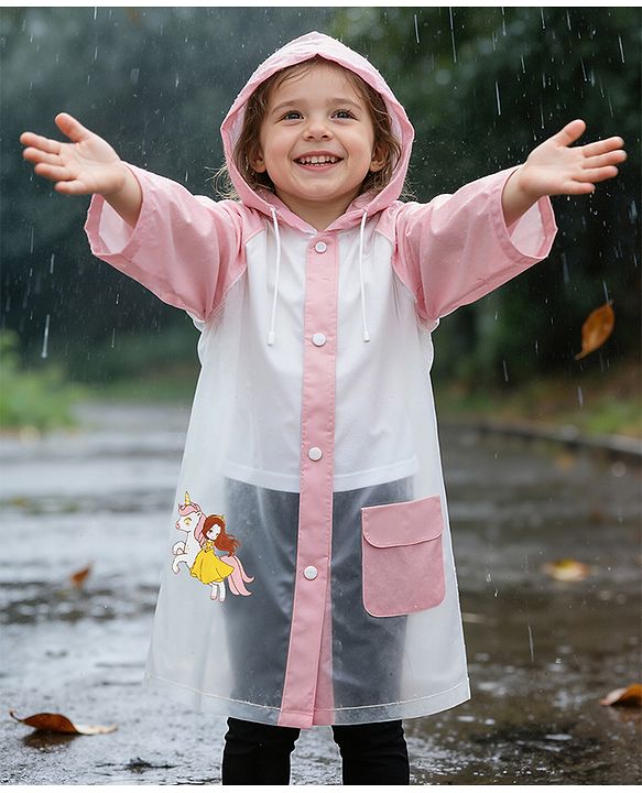 Babyhug Full Sleeves Raincoat With Unicorn Print - Pink