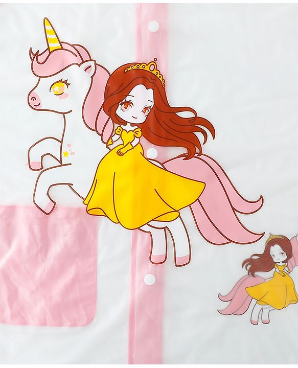 Babyhug Full Sleeves Raincoat With Unicorn Print - Pink