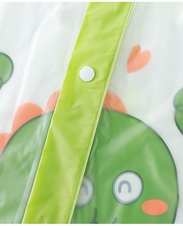 Babyhug Full Sleeves Raincoat With Dino Print - Green