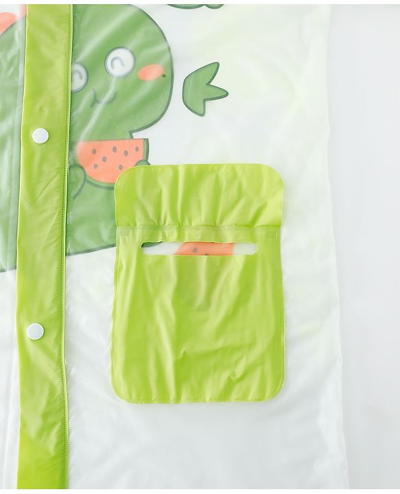 Babyhug Full Sleeves Raincoat With Dino Print - Green