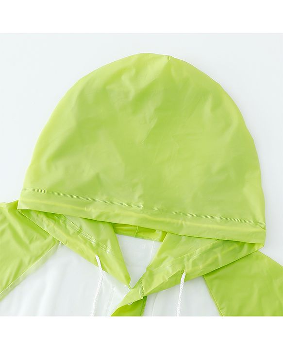 Babyhug Full Sleeves Raincoat With Dino Print - Green