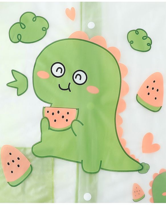 Babyhug Full Sleeves Raincoat With Dino Print - Green