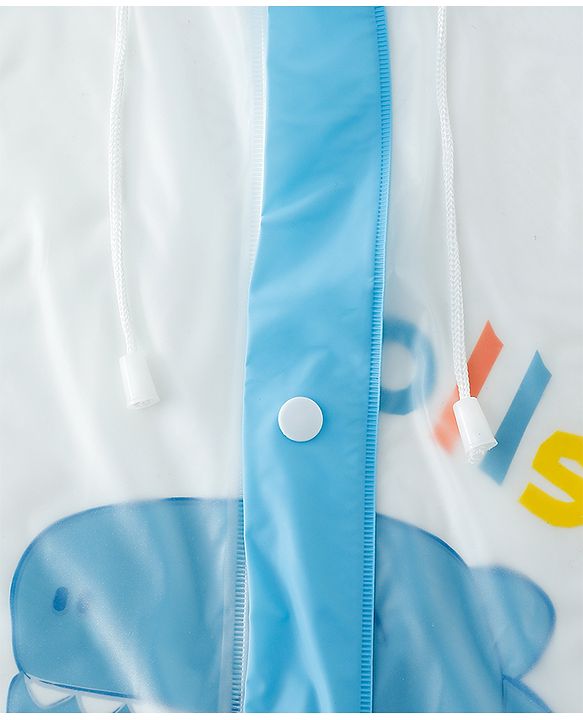Babyhug Full Sleeves Raincoat With Dino Print - Blue