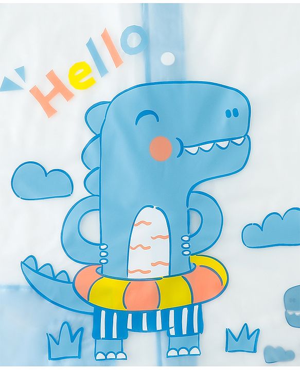 Babyhug Full Sleeves Raincoat With Dino Print - Blue