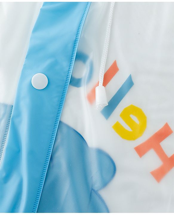 Babyhug Full Sleeves Raincoat With Dino Print - Blue