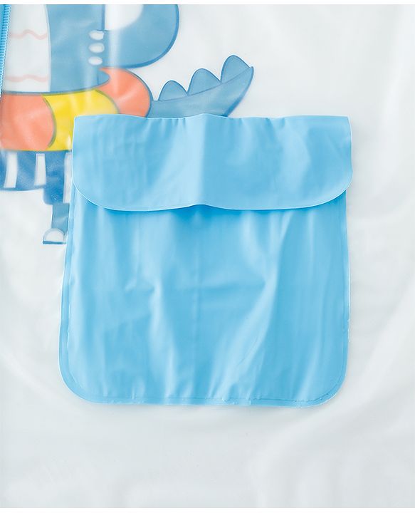 Babyhug Full Sleeves Raincoat With Dino Print - Blue