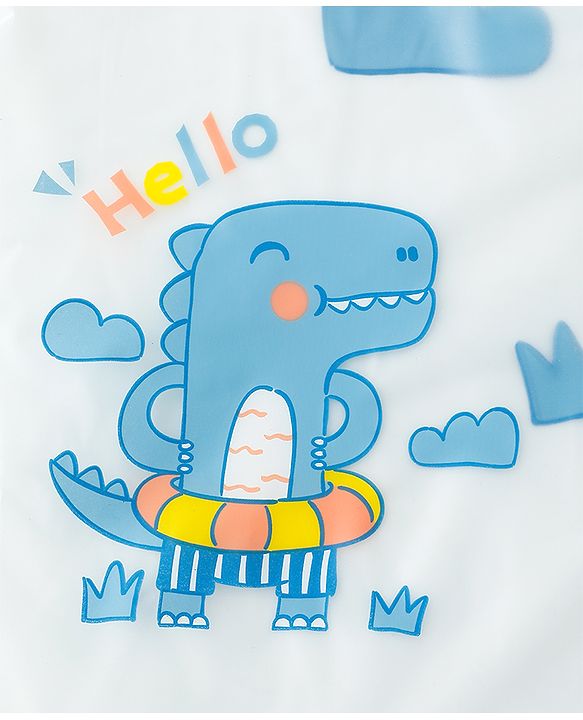 Babyhug Full Sleeves Raincoat With Dino Print - Blue