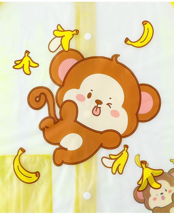 Babyhug Full Sleeves Raincoat With Monkey Print - Yellow