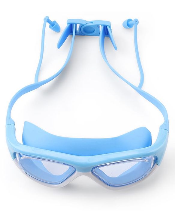 Pine Kids Swimming Goggles and Cap Set with Adjustable Fit- Blue
