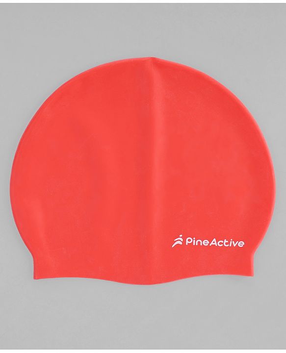 Pine Active Swimming Goggles and Cap Set with Adjustable Fit- Red & Blue
