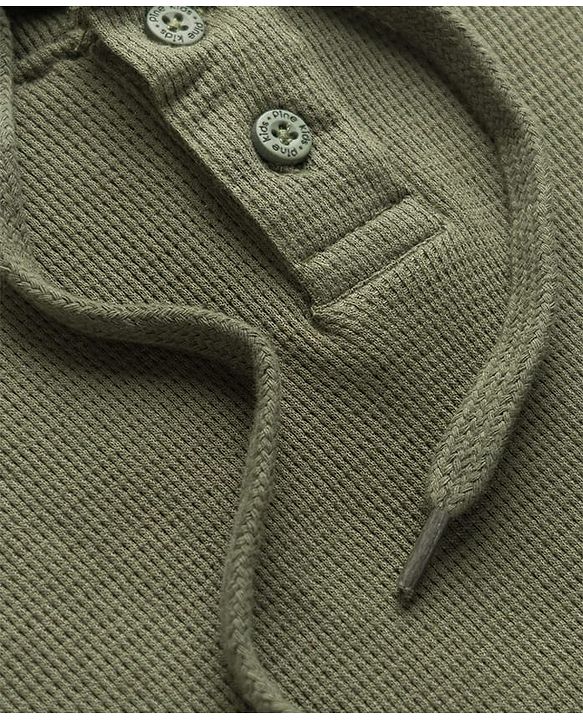 Pine Kids Cotton Knit Half Sleeves Hooded Solid Coloured T-Shirt With Kangaroo Pockets - Olive Green