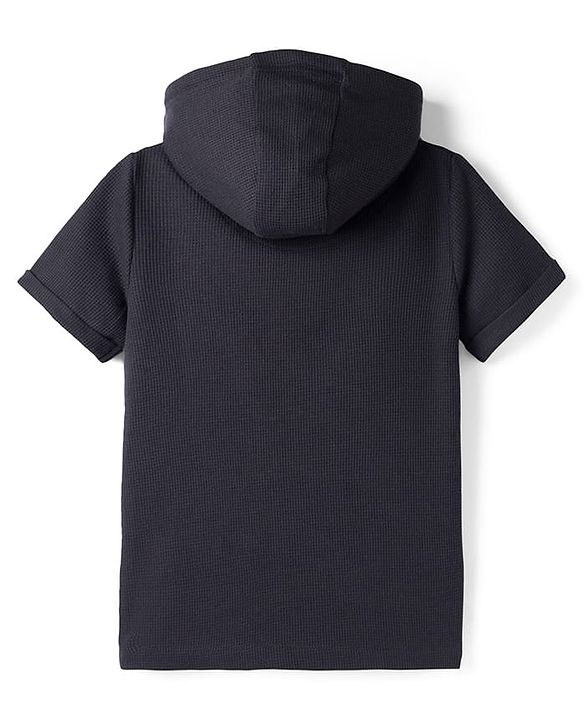 Pine Kids Cotton Knit Half Sleeves Hooded Solid Coloured T-Shirt With Kangaroo Pockets - Olive Green