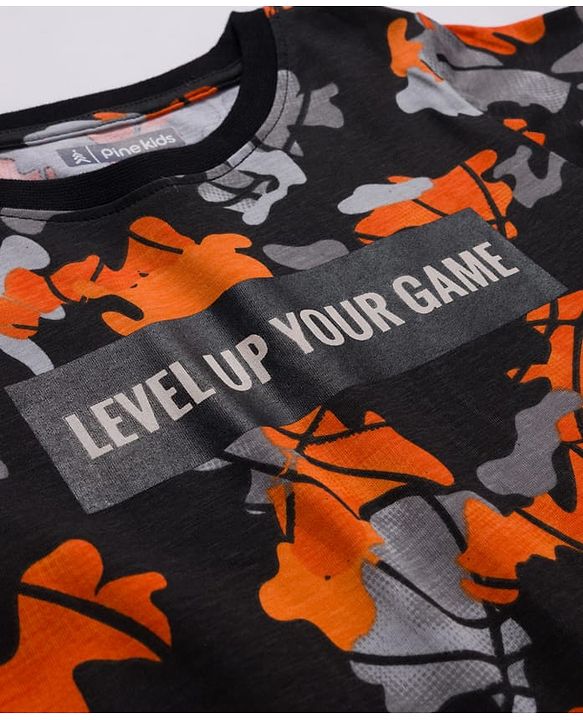 Pine Kids Single Jersey Knit Half Sleeves Co-ords Night Suit With Text Print - Black