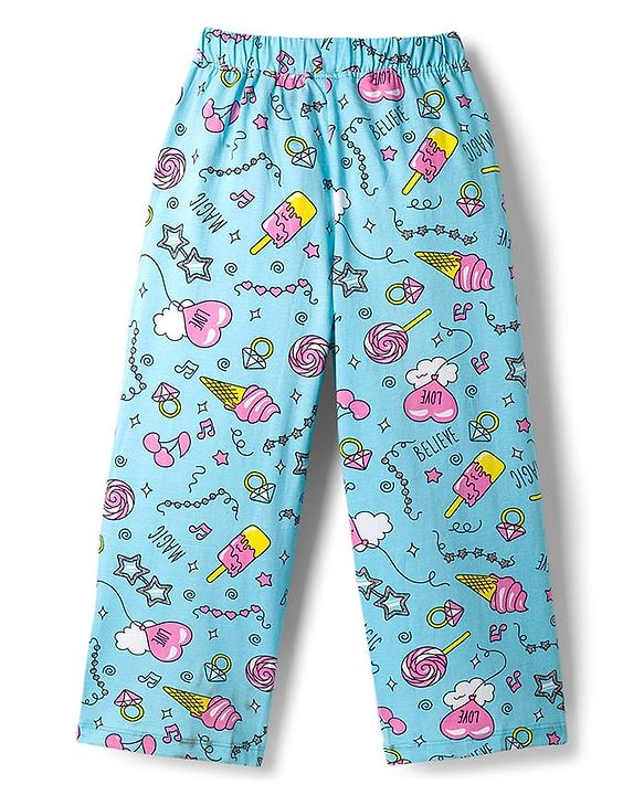 Pine Kids Single Jersey Knit Half Sleeves Co-ords Night Suit With Heart Print - Light Blue
