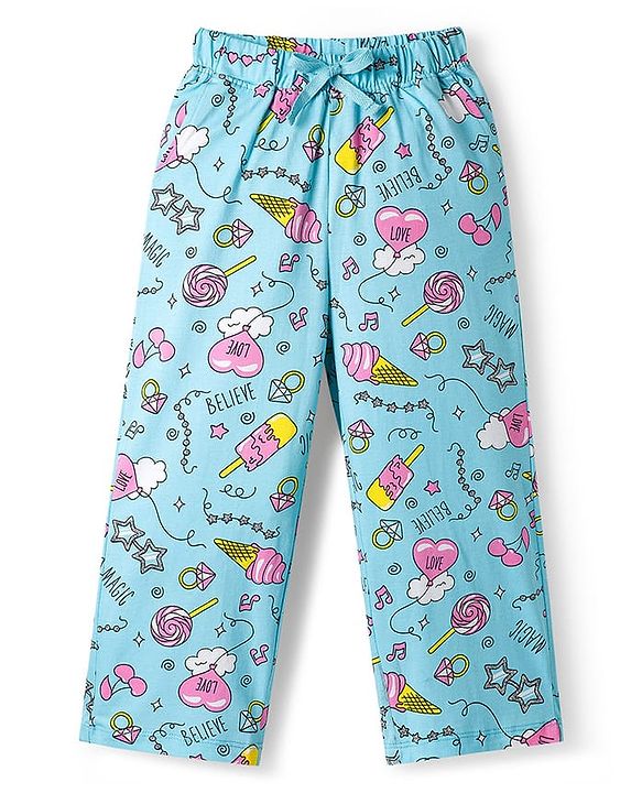 Pine Kids Single Jersey Knit Half Sleeves Co-ords Night Suit With Heart Print - Light Blue