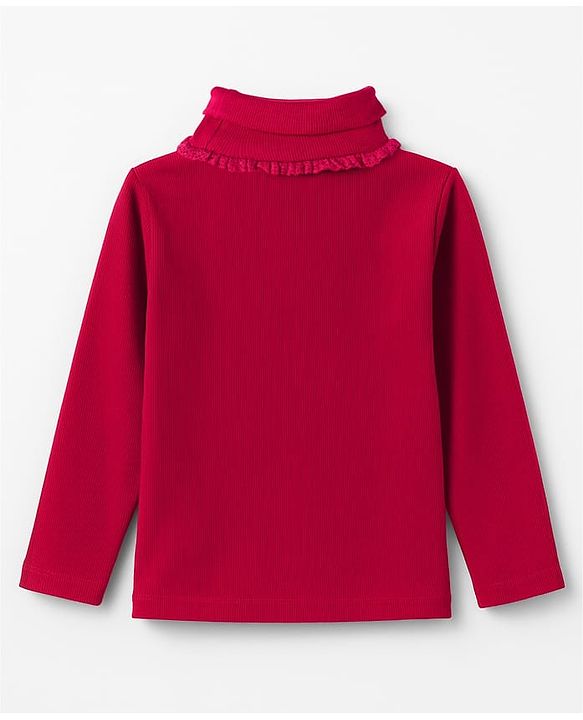 Babyhug Cotton Elastane Knit Full Sleeves Turtle Neck Winter T-Shirt with Bow Applique - Dark Red