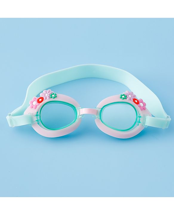 Babyhug Free Size Swimming Goggles With Floral Applique - Pink & Sea Green