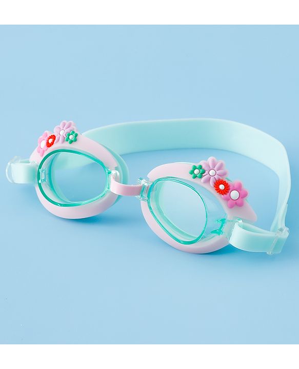 Babyhug Free Size Swimming Goggles With Floral Applique - Pink & Sea Green