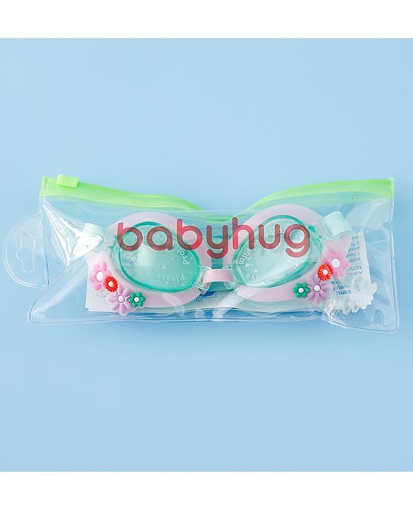 Babyhug Free Size Swimming Goggles With Floral Applique - Pink & Sea Green