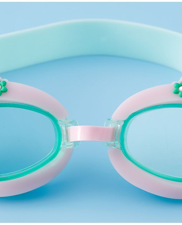 Babyhug Free Size Swimming Goggles With Floral Applique - Pink & Sea Green