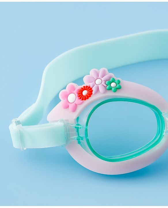 Babyhug Free Size Swimming Goggles With Floral Applique - Pink & Sea Green