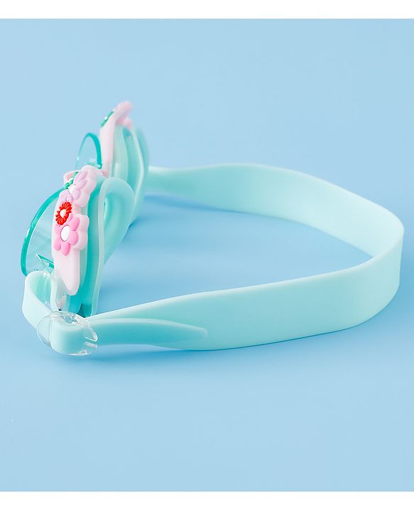 Babyhug Free Size Swimming Goggles With Floral Applique - Pink & Sea Green