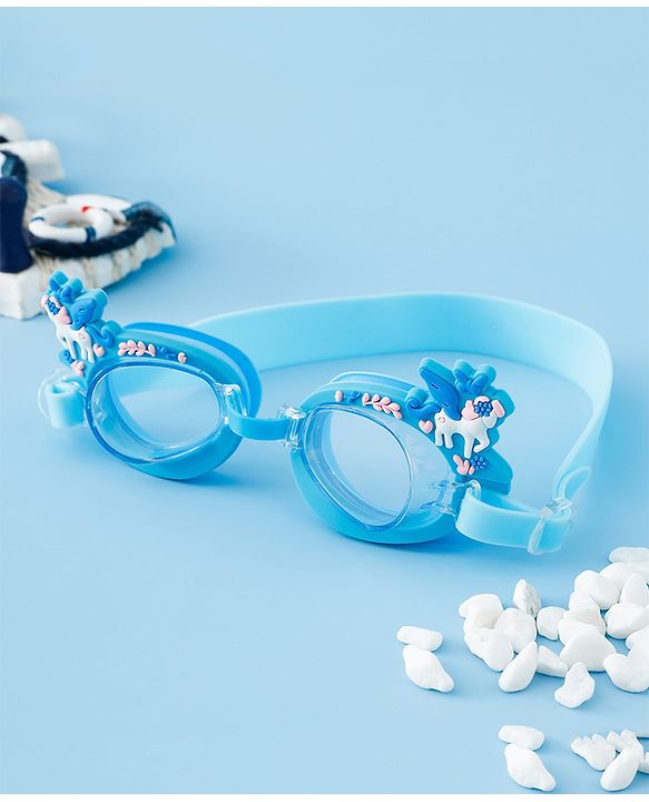 Babyhug Swimming Goggles With Unicorn Applique - Blue
