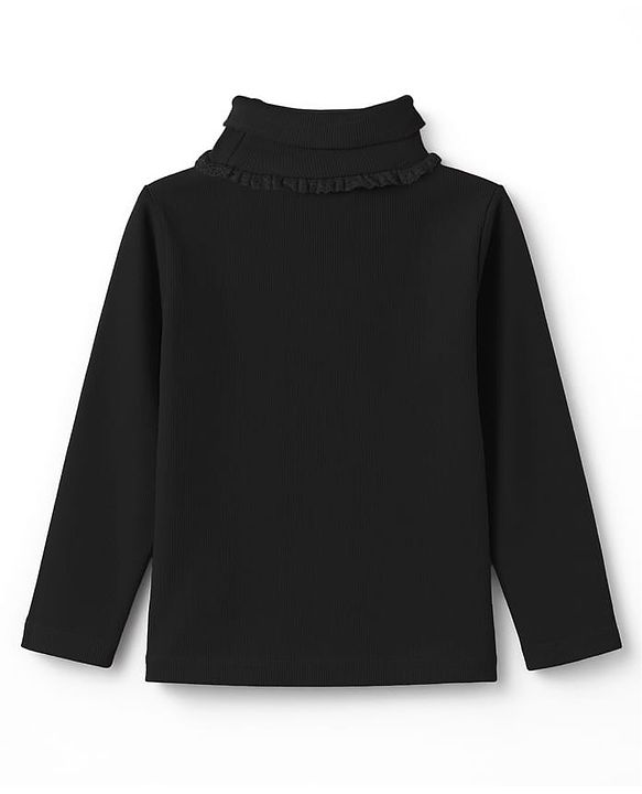 Babyhug Cotton Elastane Knit Full Sleeves Turtle Neck Winter T-Shirt with Bow Applique - Black